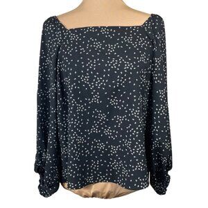 A New Day Blouse Top Black White Micro Floral Size L Large Long Sleeve